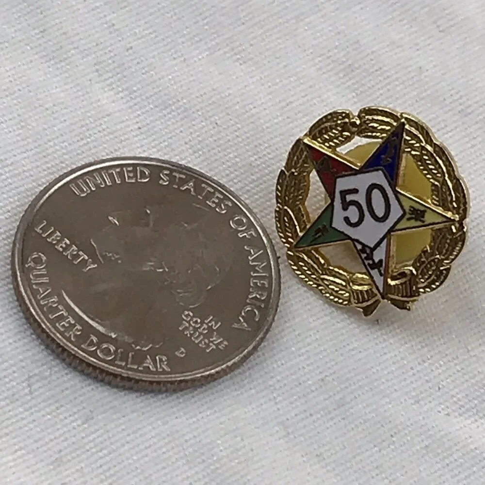 Secret Society Fraternity OES Masonic 50 Star Wreath Metal Pin Brooch Gold Tone